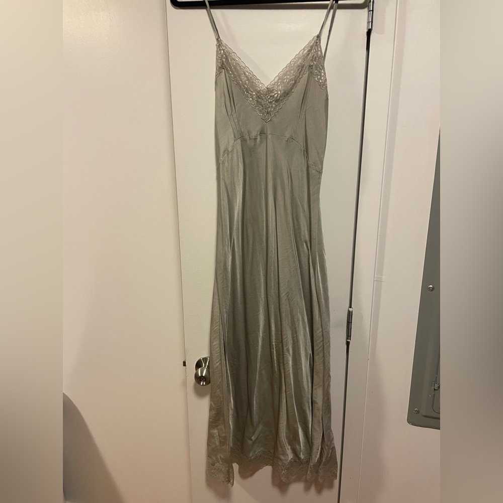 Silver slip dress w lace
